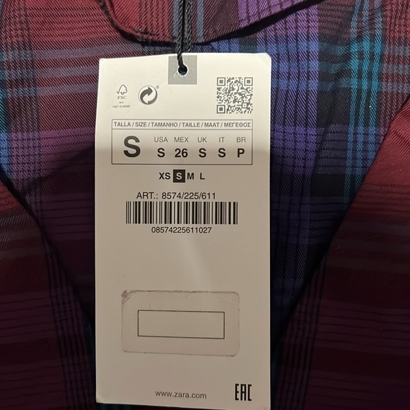 Zara  Cotton Plaid Button Up Blouse - Picture 12 of 13